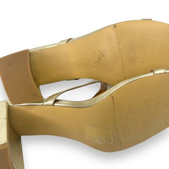 Jaggar X Revolve Square Heel in metallic Gold Size 40 Us Size 9 Strappy Sandals - Picture 15 of 16
